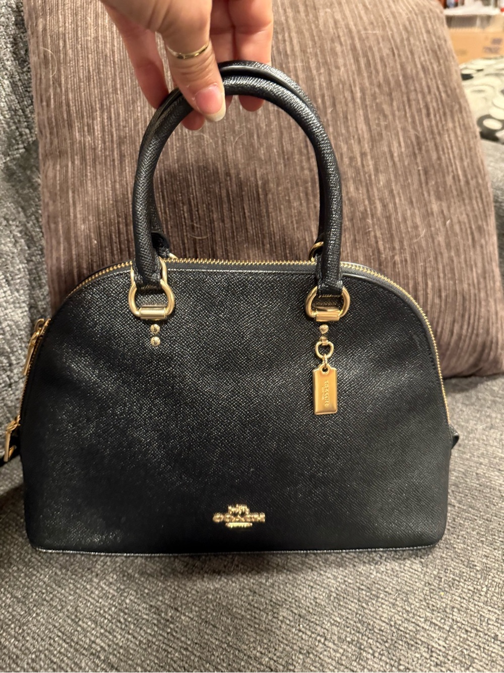 Coach Black Saffiano Dome Satchel with Gold Hardware